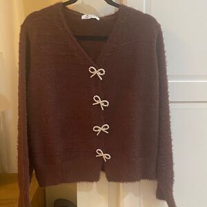 Cupshe Rich Brown Cardigan with Bow Details